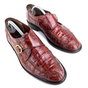 Brass Boot Mens Brown Loafers Genuine Crocodile Slip-On Monk Strap New Heels, 10
